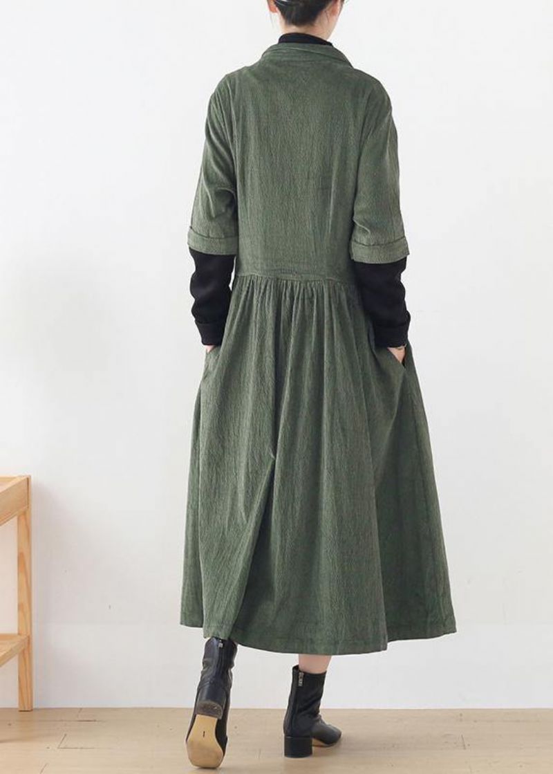 Dames Groene Quiltkleding Revers Valse Tweedelige A-lijnjurk - Legergroen