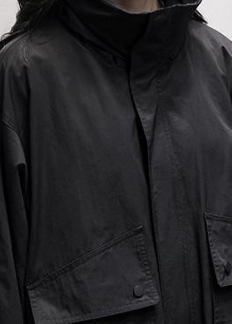 Dames Trenchcoat Met Capuchon Ruches Zakken Zwarte Oversized Uitloper - Dames trenchcoats