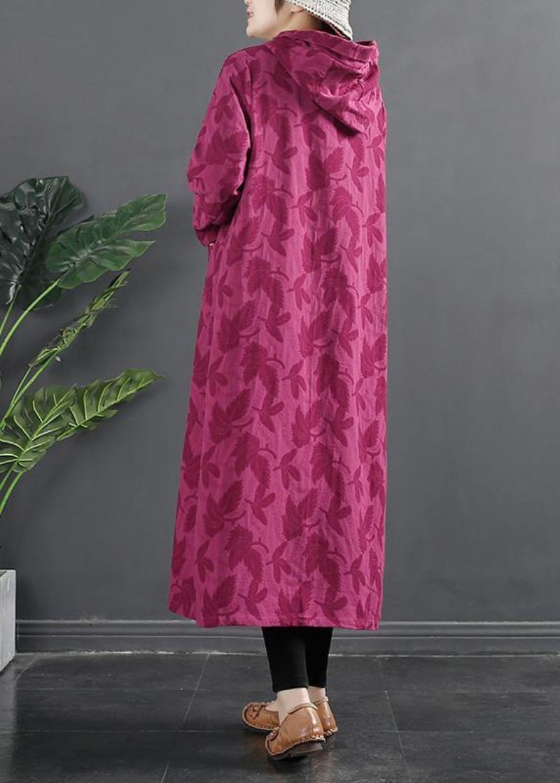 Damesjurk Met Chinese Knoop En Roze Jacquard Gewaden Met Capuchon - Groen