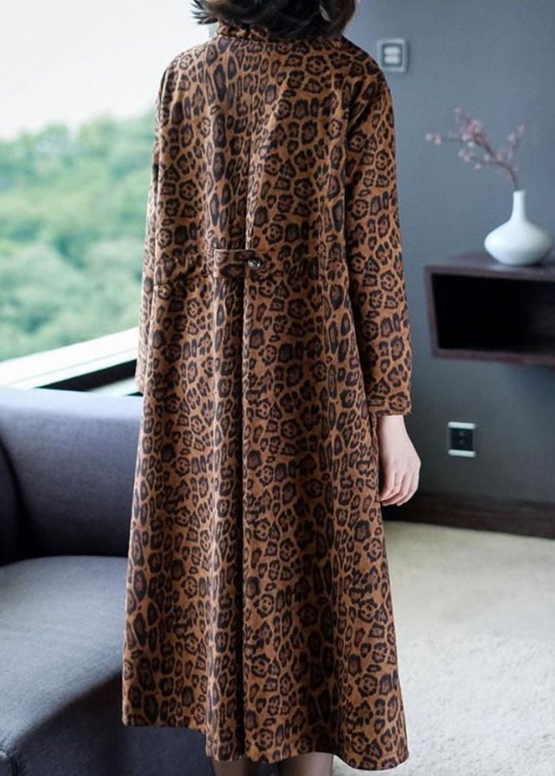 Elegante Luipaardzakken Patchwork Warme Fleece Geul Winter - Dames trenchcoats