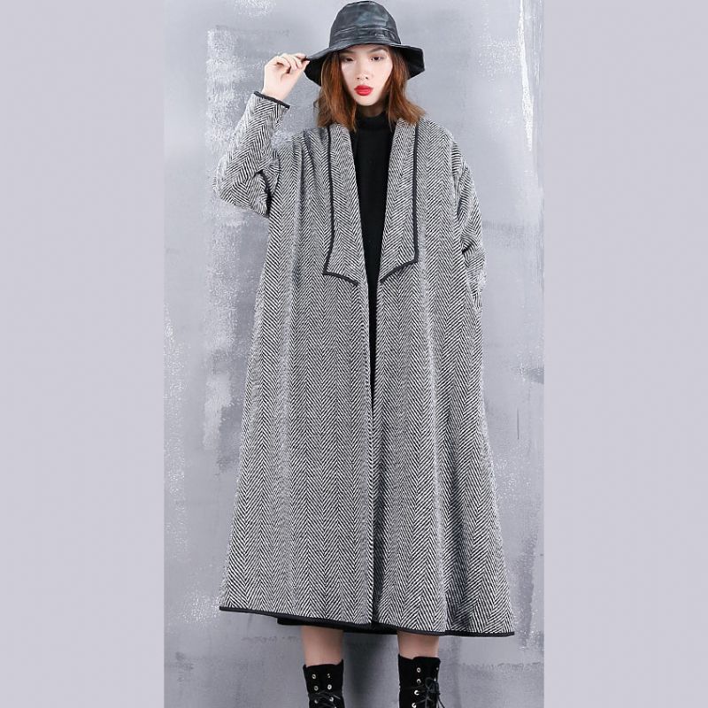 Fijne Zwart Gestreepte Jassen Casual Turn-down Kraag Uitloper Zakken Lange - Dames trenchcoats