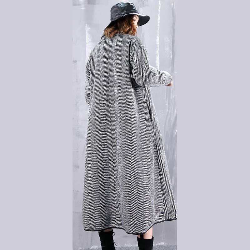 Fijne Zwart Gestreepte Jassen Casual Turn-down Kraag Uitloper Zakken Lange - Dames trenchcoats