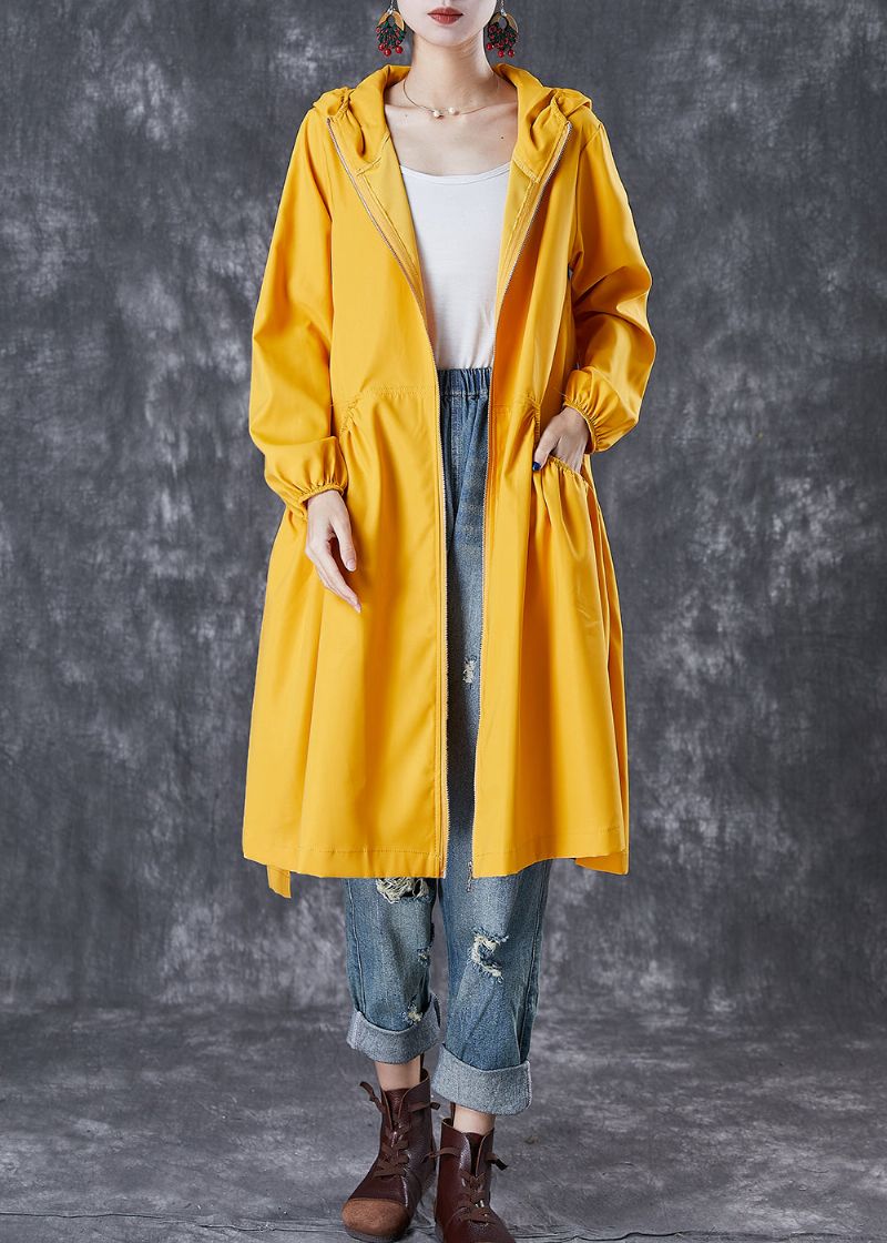 Franse Gele Trenchcoats Met Capuchon En Zakken Herfst - Dames trenchcoats