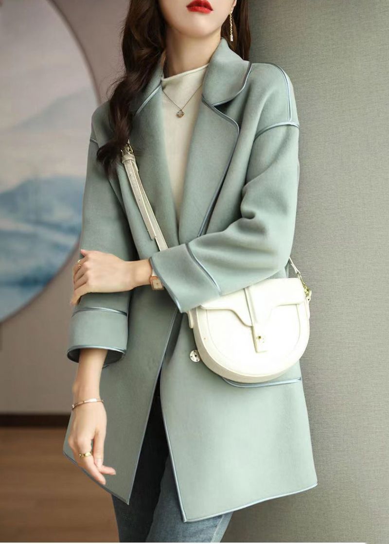 Franse Groene Gekerfde Kraag Met Knoopsluiting Wollen Jassen Herfst - Dames trenchcoats