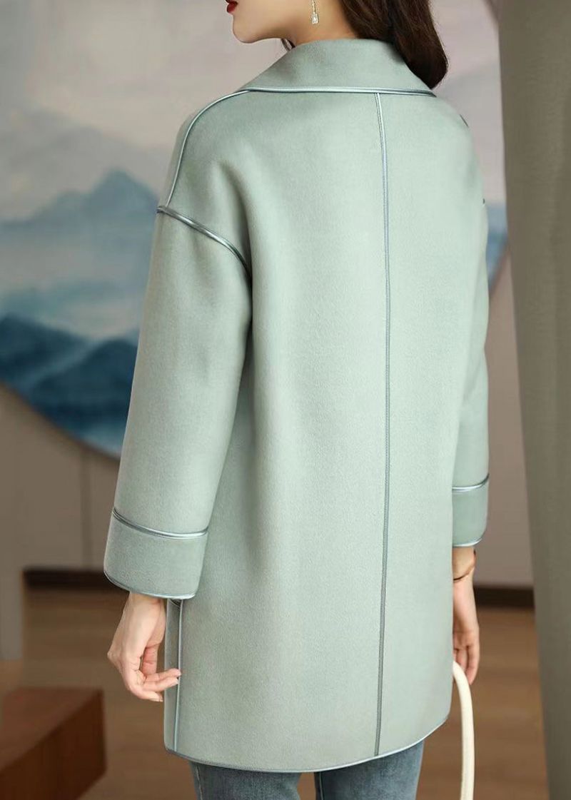 Franse Groene Gekerfde Kraag Met Knoopsluiting Wollen Jassen Herfst - Dames trenchcoats