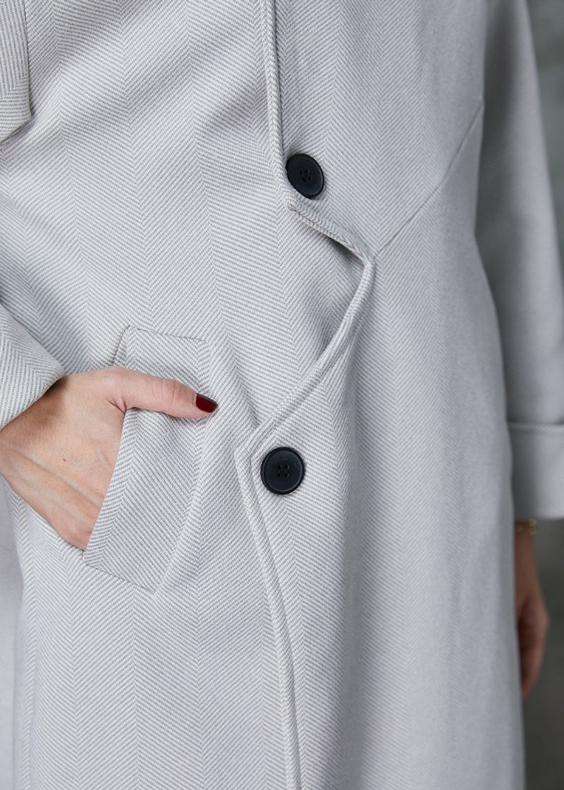 Italiaanse Grijze Asymmetrische Patchwork Wollen Jassen Lente - Dames trenchcoats
