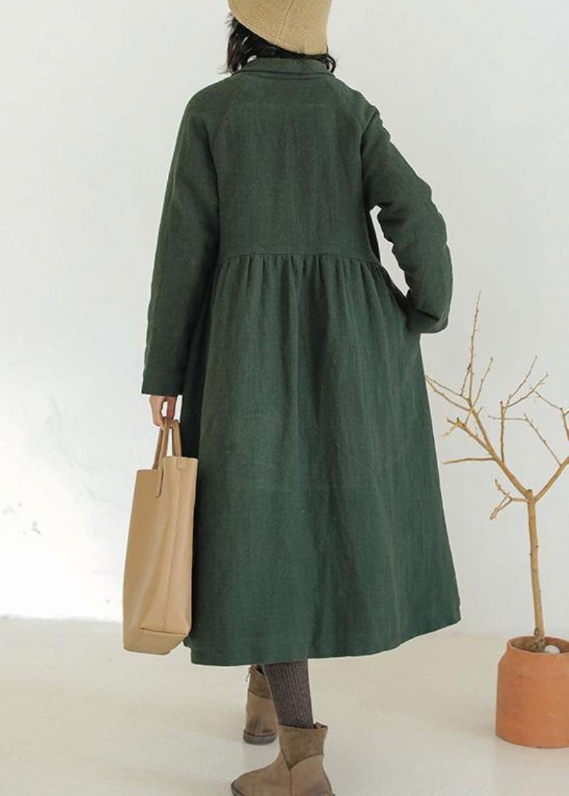 Italiaanse Groene Fijne Uitloper Tuniek Tops Geknoopte Winterjas - Dames trenchcoats
