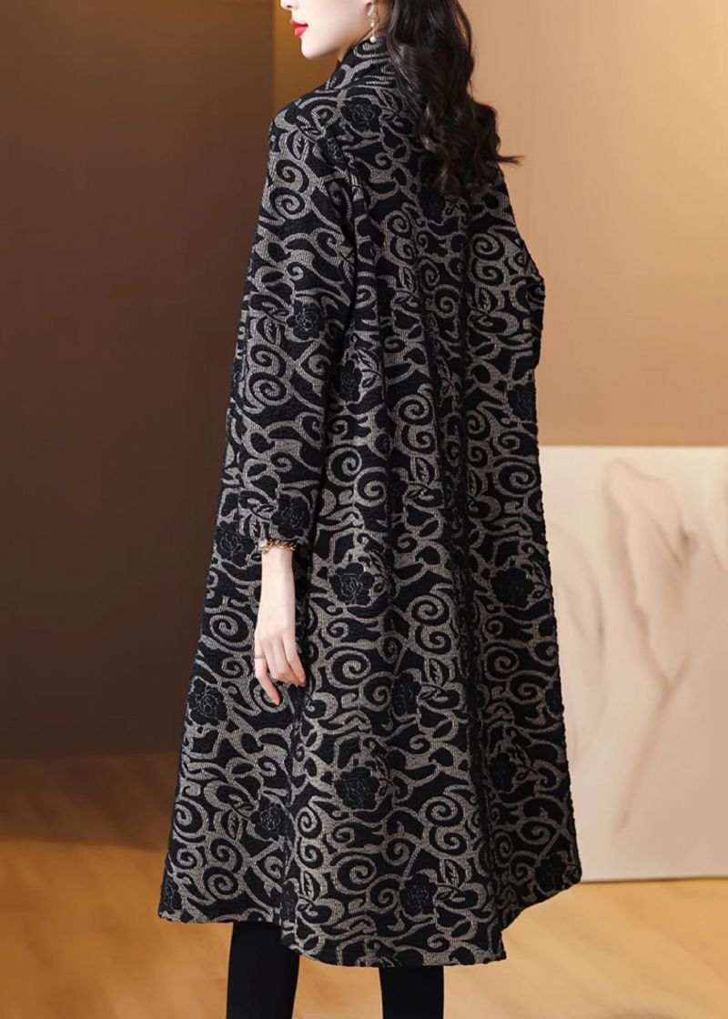 Losse Zwarte Zakken Jacquard Katoenen Geulveer - Dames trenchcoats
