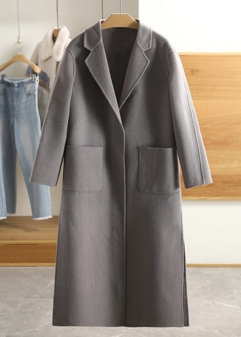 Luxe Legergroene Wollen Overjas. Casual Winterjas Met Ingekerfde Zakken - Dames trenchcoats