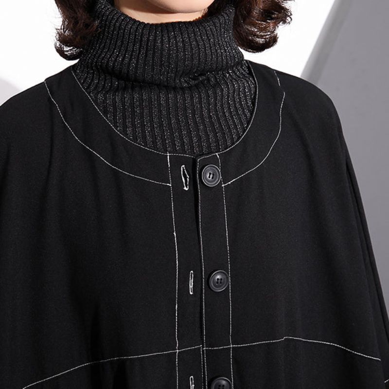 Luxe Zwarte Maxi-jas Plus Maat O-hals Baggy Boetiekzakkenjassen - Dames trenchcoats