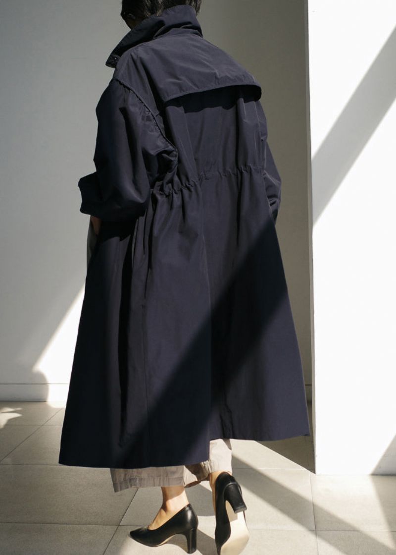 Marineblauwe Trenchcoats Met Opstaande Kraag En Lange Mouwen Met Ritssluiting - Marine