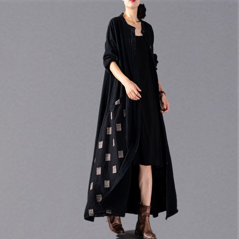 Mode Zwarte Geruite Jassen Plus Maat Patchwork Jas Jas Met Grote Zoom - Dames trenchcoats