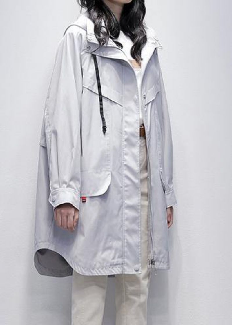 Stijlkleding Met Ritssluiting En Capuchon Voor Dames Grijze Katoenen Bovenkleding - Dames trenchcoats