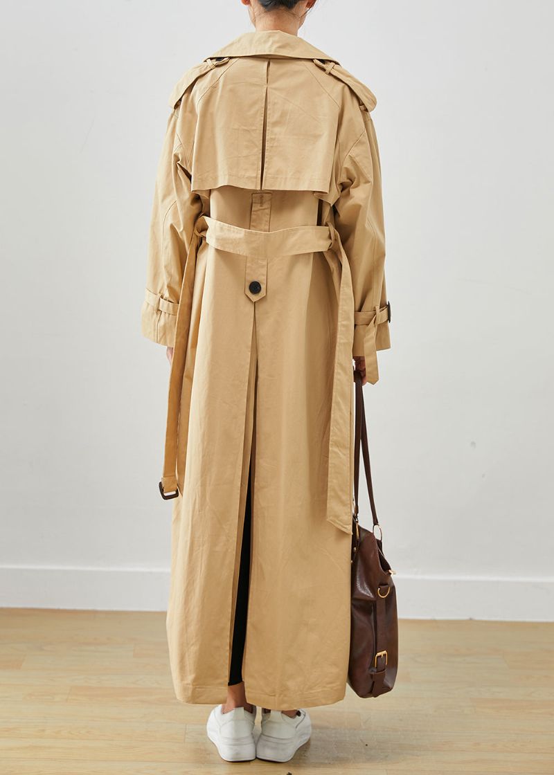 Stijlvolle Kaki Oversized Dubbele Borstkatoenen Trenchcoat - Dames trenchcoats