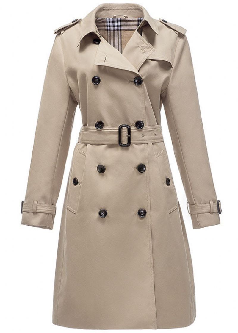 Stijlvolle Kaki Peter Pan-kraag Double Breast Katoenen Cinch-jas Herfst - Dames trenchcoats