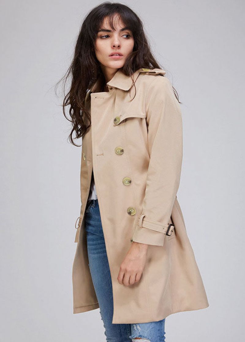 Stijlvolle Rode Trenchcoat Met Dubbele Rij Knopen - Kaki