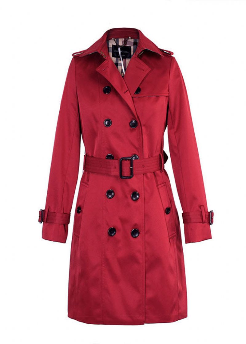 Stijlvolle Rode Trenchcoat Met Dubbele Rij Knopen - Kaki