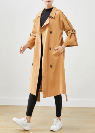 Unieke Kaki Getande Dubbele Borst Silm Fit Katoenen Trenchcoats Herfst