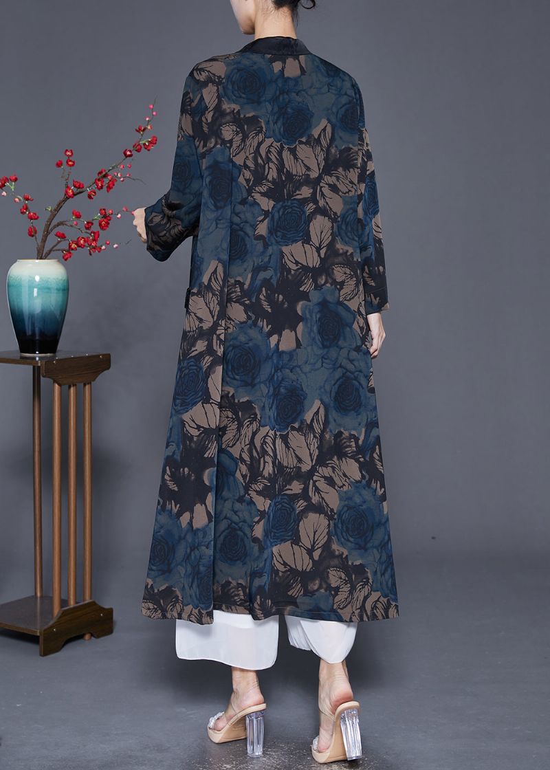 Zijden Trenchcoat Met Italiaanse Marineprint En Chinese Knopen Herfst - Dames trenchcoats