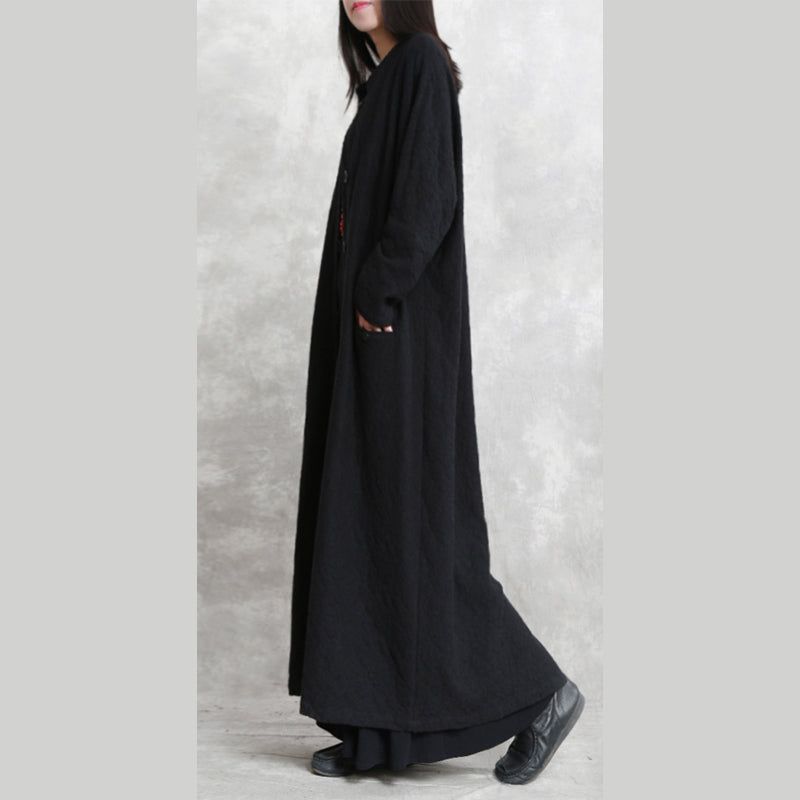 Zwarte Boetiekjas Plus Maat Maxi-jas Met Opstaande Zakken Wijde Jassen Met Lange Mouwen - Dames trenchcoats