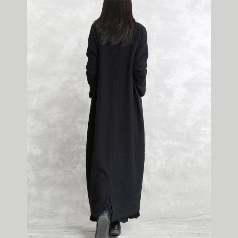 Zwarte Boetiekjas Plus Maat Maxi-jas Met Opstaande Zakken Wijde Jassen Met Lange Mouwen - Dames trenchcoats