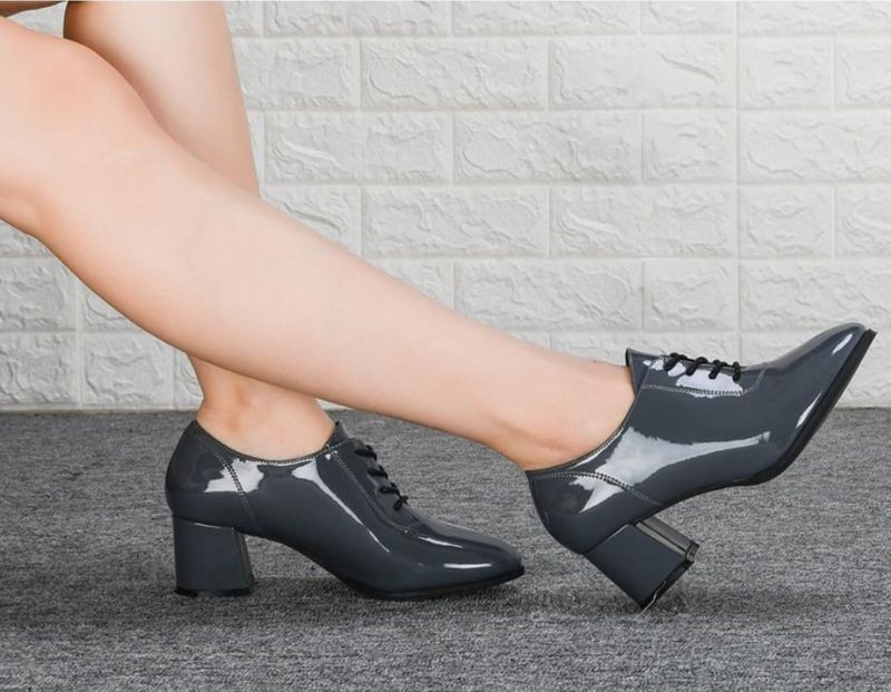 Damespumps Schoenen Dames Ronde Neus Veterschoenen Casual - Donkergrijs