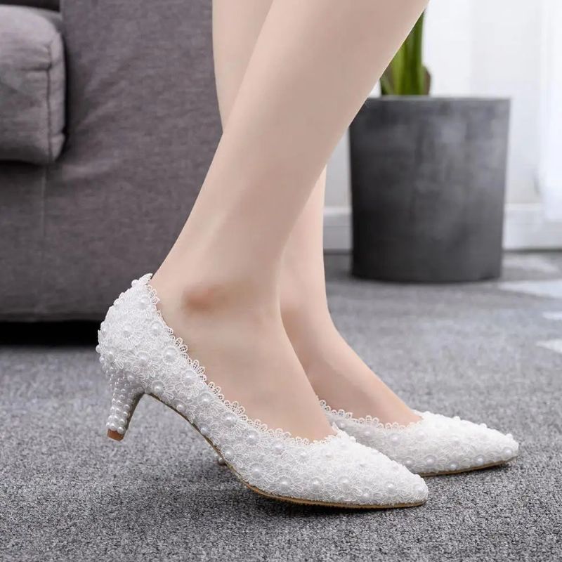 Kitten Heel Girl Dress Lace Flower Party Prom Bruiloft Bruidsschoenen Bruidsmeisje Pumps - Roze