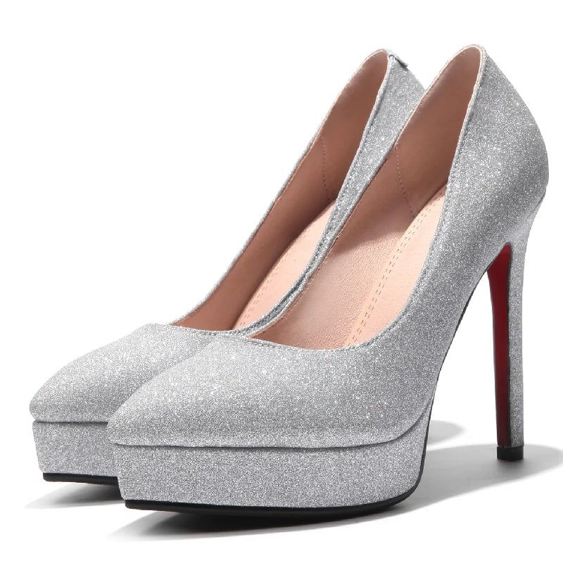 Luxe Goud Zilver Hakken Dames Pompen Schoenen Platform Bruiloft - Goud