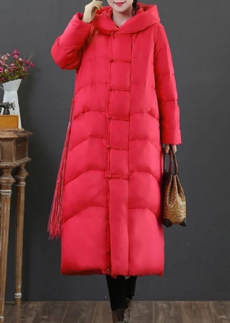 2024 Rood Donsjack Dames Plus Size Fijne Overjas Met Capuchon En Ritssluiting