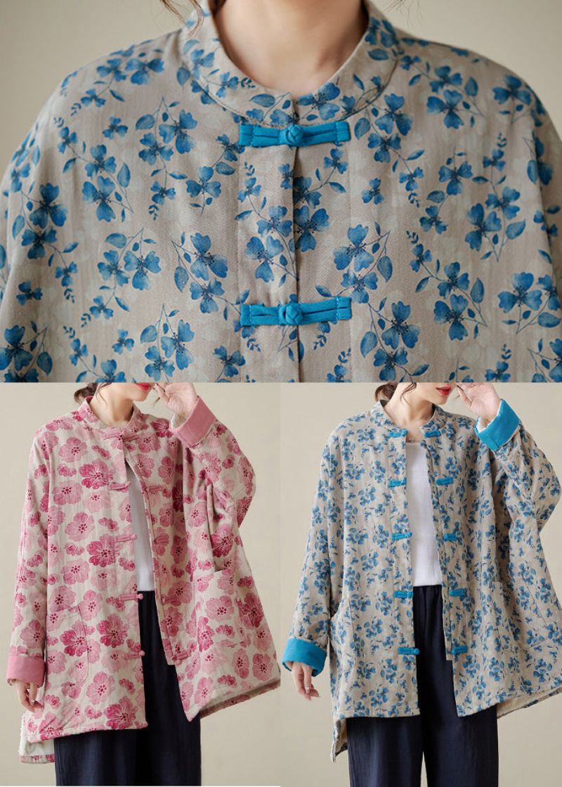 Biologische Roze Oversized Print Fijne Katoenen Gevulde Jas Uitloper Winter - Dames donsjacks