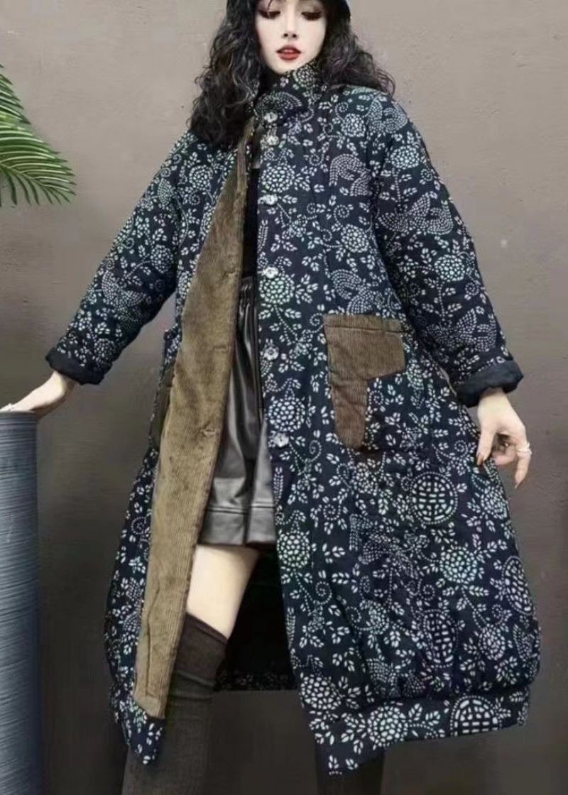 Boheemse Marine Zakken Print Patchwork Warme Fleecejassen Winter - Dames donsjacks