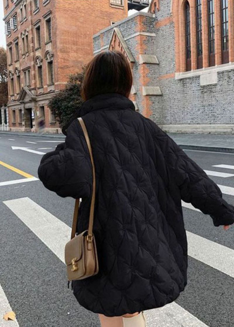 Boho Zwarte Opstaande Kraag Met Ritssluiting En Geborduurde Eendendonsjassen Winter - Dames donsjacks
