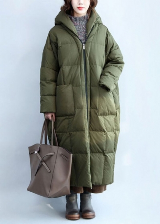 Boutique Legergroene Capuchon Met Ritssluiting En Eendendons Pufferjas Winter