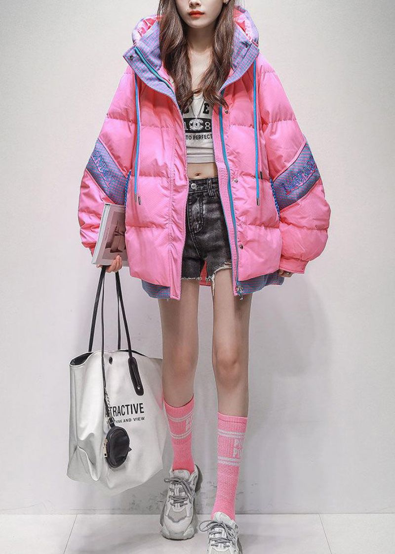 Boutique Roze Patchwork Eendendons Puffers Jassen Met Capuchon Winter - Dames donsjacks