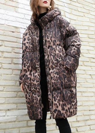 Casual Luipaard Dames Plus Size Jassen Winter Uitloper Met Capuchon En Ritssluiting