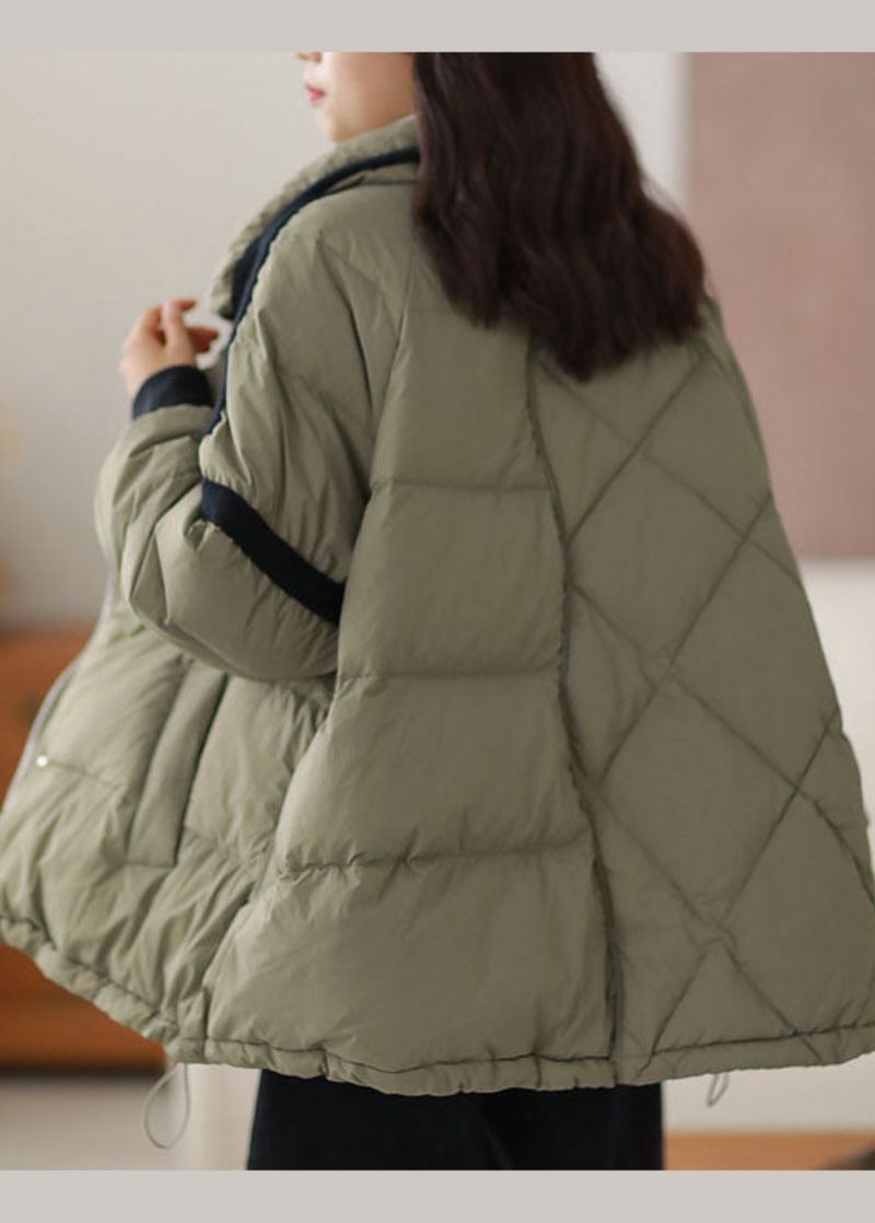 Chique Groen Patchwork Eendendons Pufferjack Met Rits Winter - Dames donsjacks