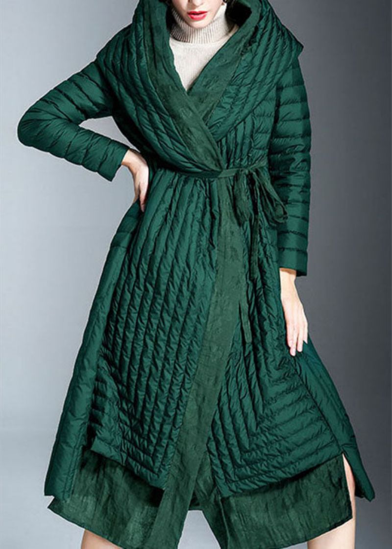 Chique Winterjas Met Eendendons Met Groene Zakkenprint