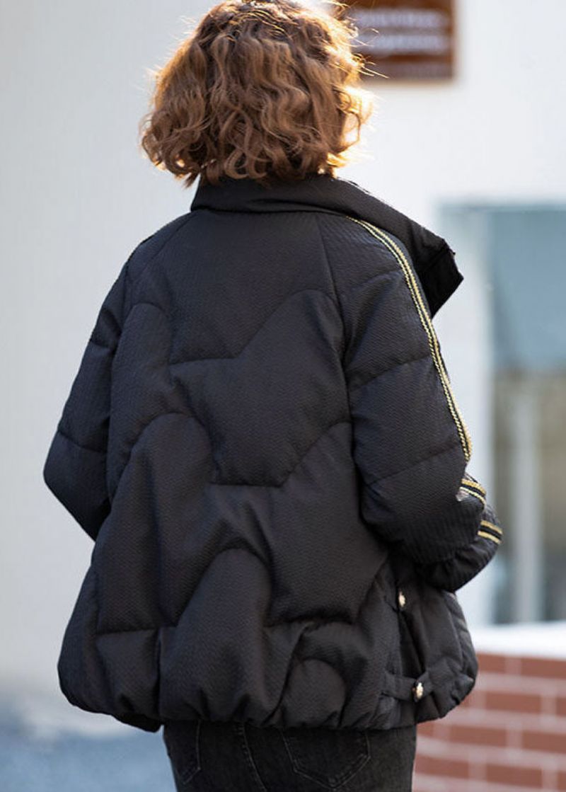Dames Zwarte Opstaande Kraag Met Ritssluiting Eendendons Donsjack Winter - Dames donsjacks