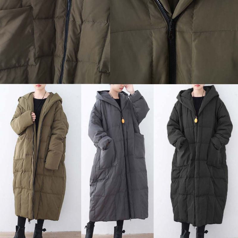 Dikke Zwartgroene Puffers Jassen Plus Size Kleding Donsjas Casual Overjas Met Capuchon Warm Dik - Zwartachtig Groen