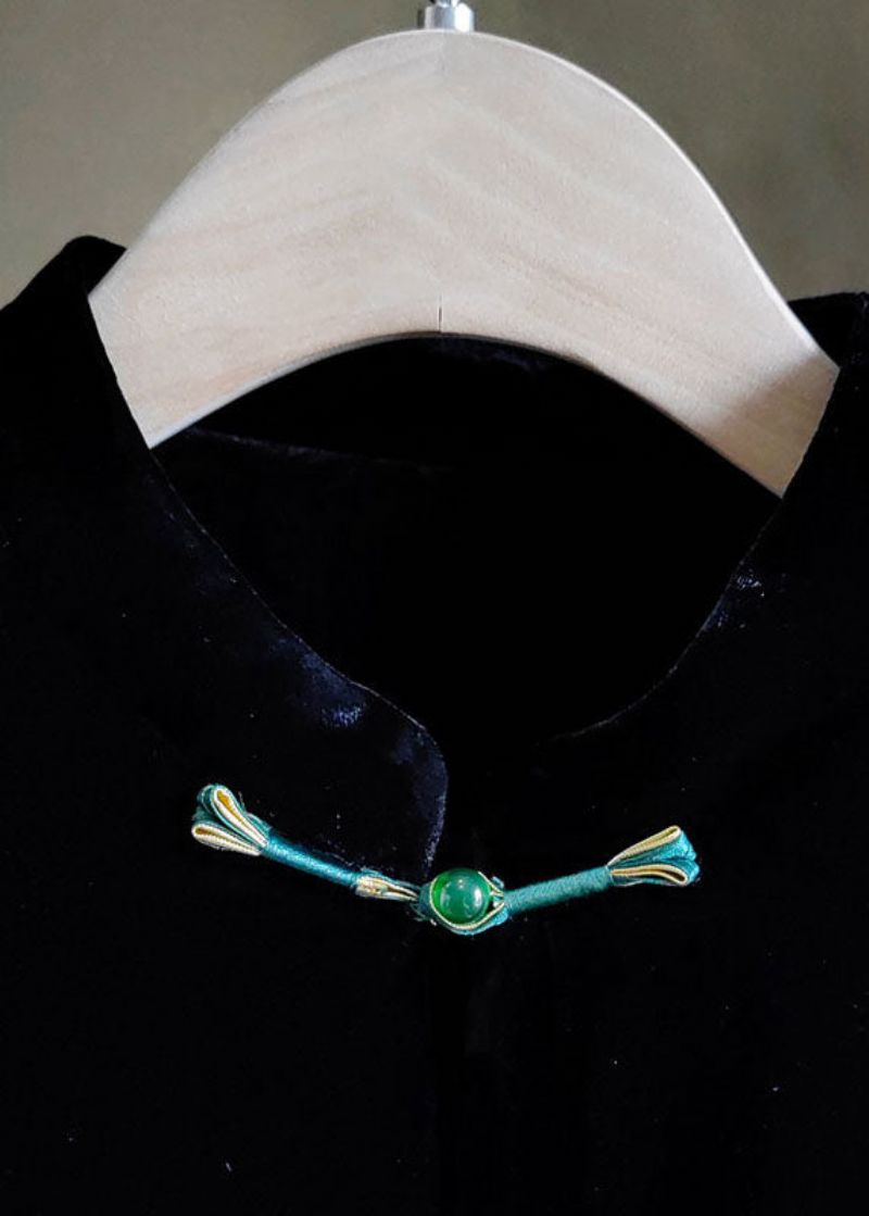 Eenvoudige Zwarte Opstaande Kraag Patchwork Zijde Velours Fijn Katoen Gevulde Jassen Winter - Dames donsjacks