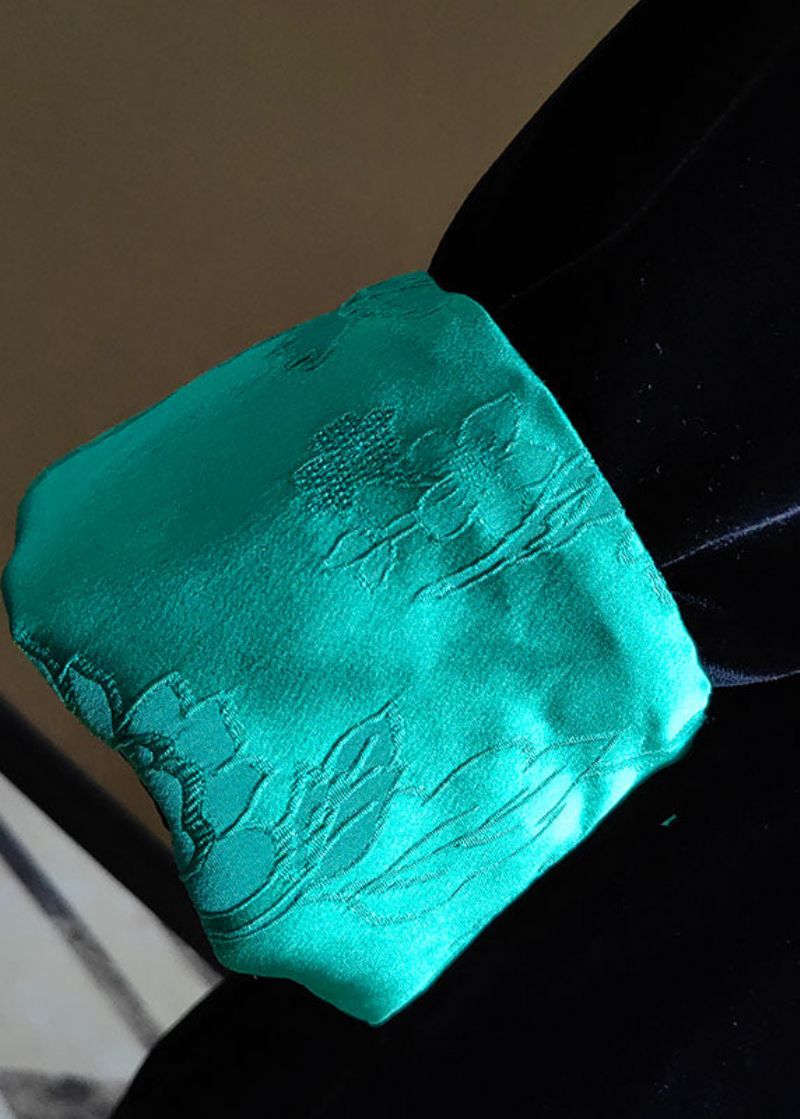 Eenvoudige Zwarte Opstaande Kraag Patchwork Zijde Velours Fijn Katoen Gevulde Jassen Winter - Dames donsjacks