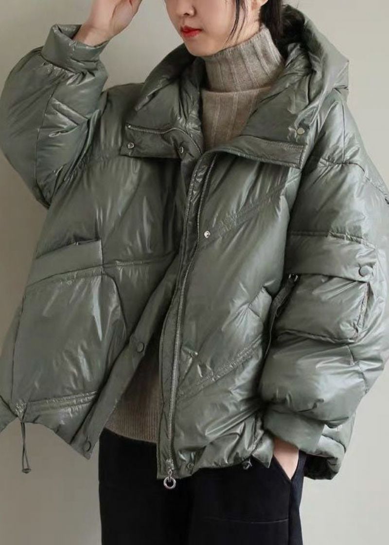 Elegant Beige Eenddonsjack Met Capuchon En Trekkoord Winter - Beige
