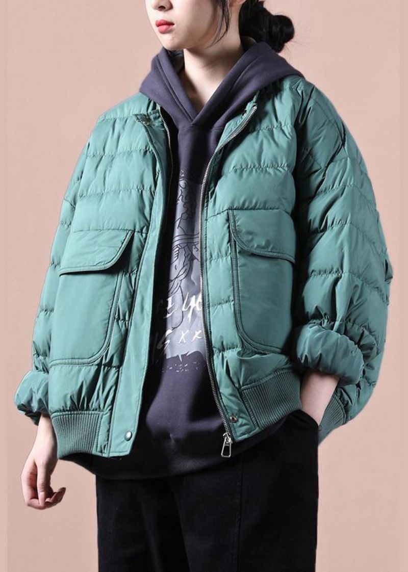 Elegante Groene Donsjas Winter Plus Size Donsjack Grote Zakken Jassen - Dames donsjacks