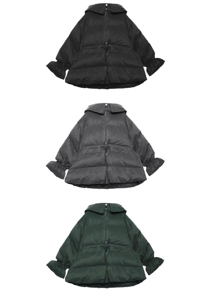 Elegante Loszittende Winterjas Met Trekkoord Zwarte Damesparka Met Capuchon - Dames donsjacks