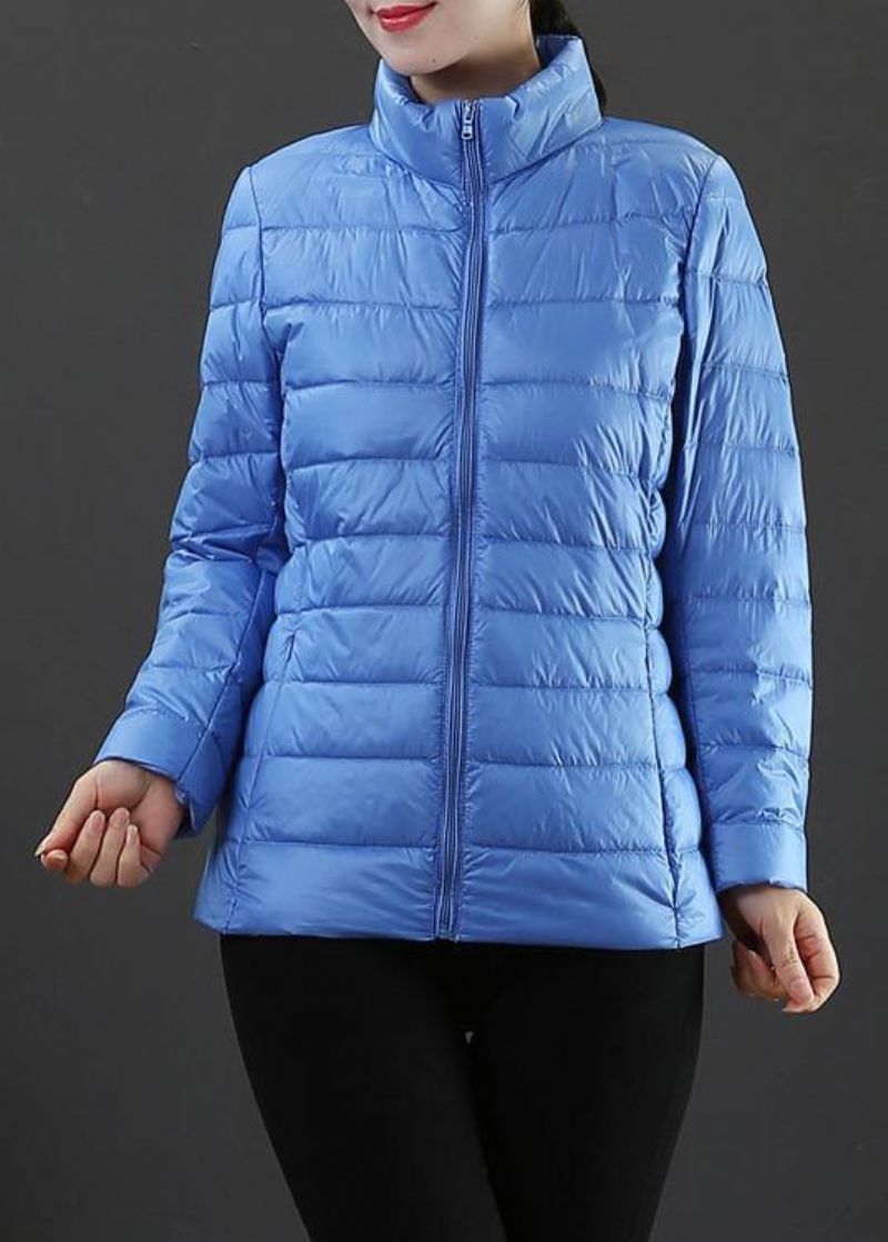 Fijne Plus Size Winterjas Overjas Lichtblauwe Eendendonsjas Met Opstaande Kraag En Ritssluiting - Lichtblauw