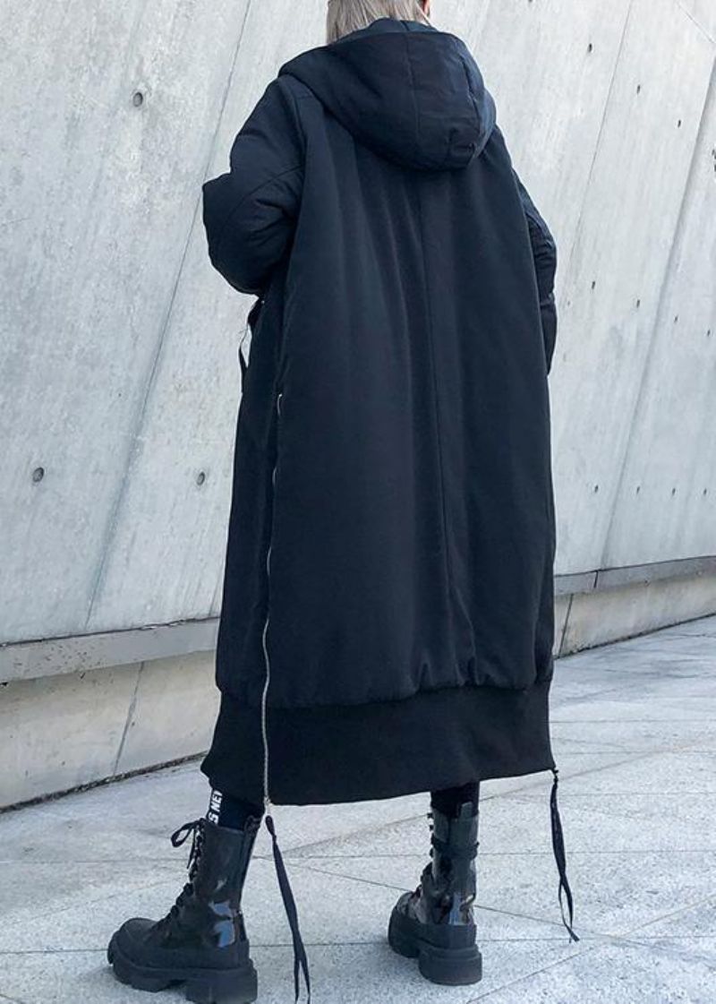 Fijne Zwarte Winterparka's Oversized Winterjassen Met Capuchon En Ritssluiting - Dames donsjacks