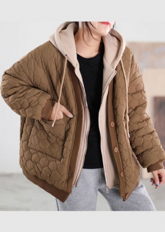 Franse Chocoladekleurige Patchwork-winterjassen Met Fijne Katoenvulling
