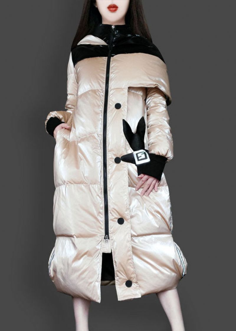 Getailleerd Kaki Schattig Asymmetrisch Ontwerp Met Capuchon En Winter Eendendonsjassen