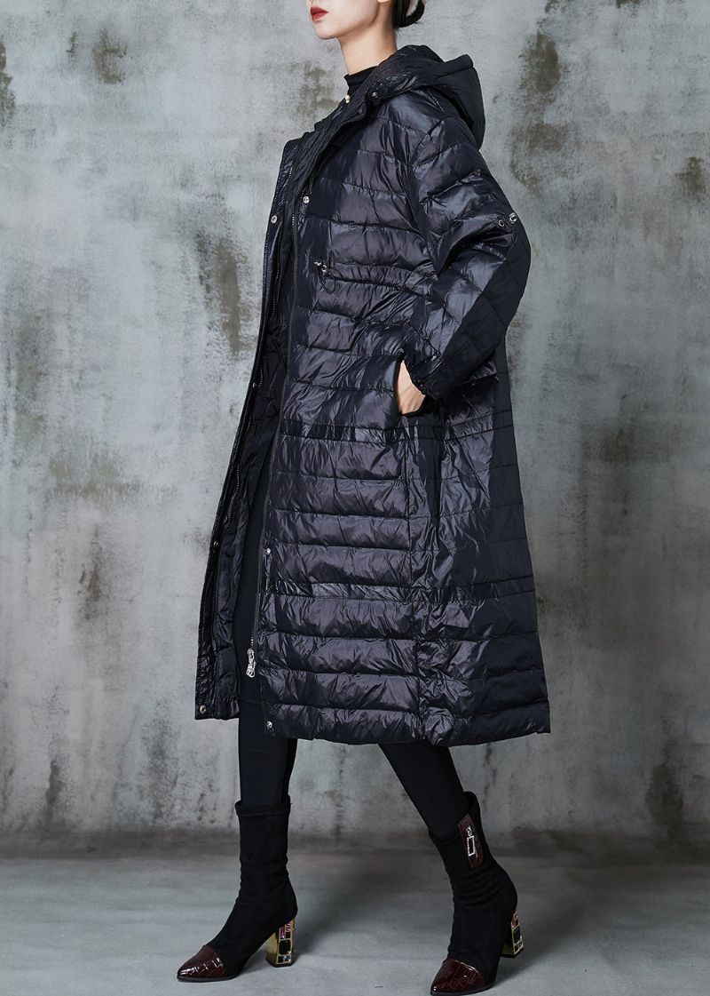 Getailleerd Zwart Trekkoord Patchwork Eendendons Pufferjack Winter