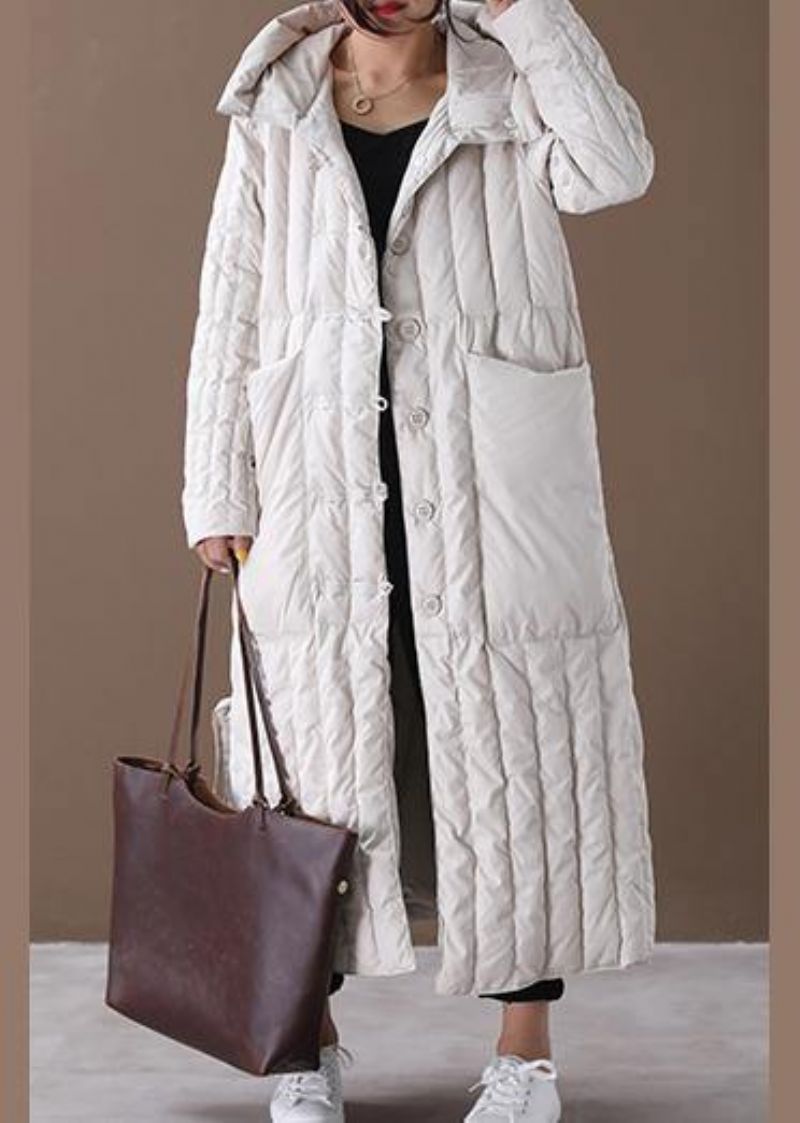 Gratis Verzending-luxe Winterjas In Grote Maten Beige Jas Met Zakken En Capuchon - Beige